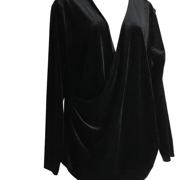 Sundance Womens XXL Black Velvet Wrap Front V-Neck Long Sleeve Blouse Top - Picture 6 of 9
